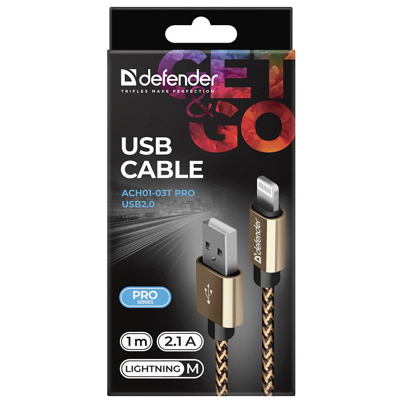 Кабель USB AM-Lightning M, 1.0м, золотистый, 01-03T PRO Defender