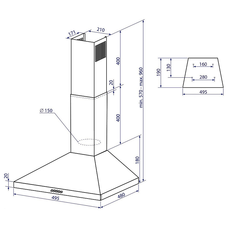 Витяжка Minola HK 5214 BL 700 LED