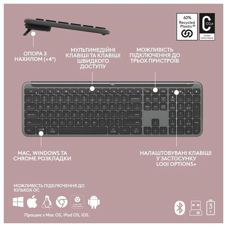 Клавіатура Logitech Signature Slim K950 US Graphite USB (920-012465)