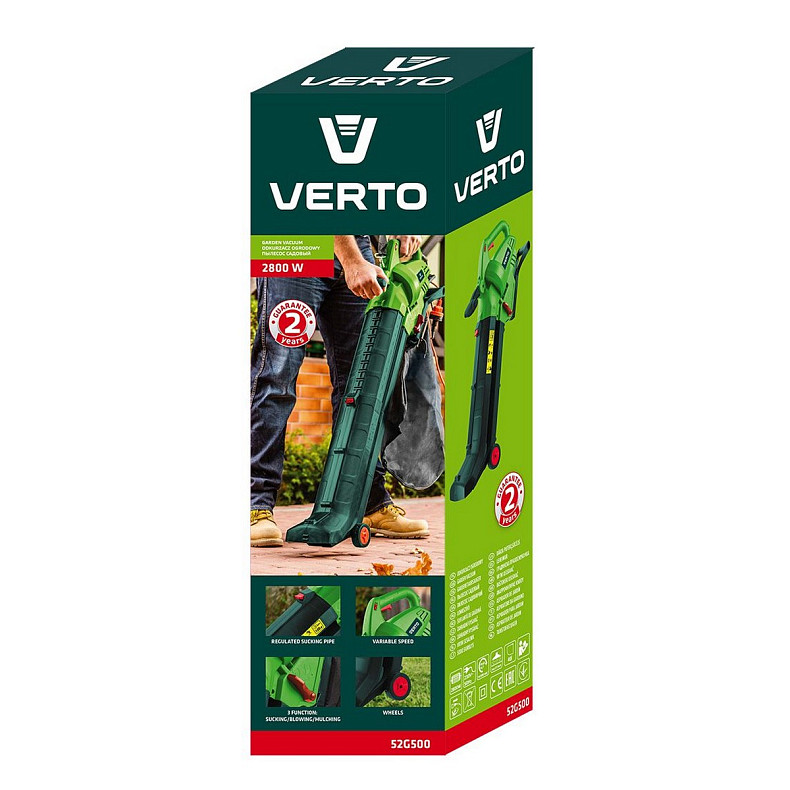 Повітродув-пилосос садовий Verto 2800Вт 3в1 275км/год мішок 40л 4кг