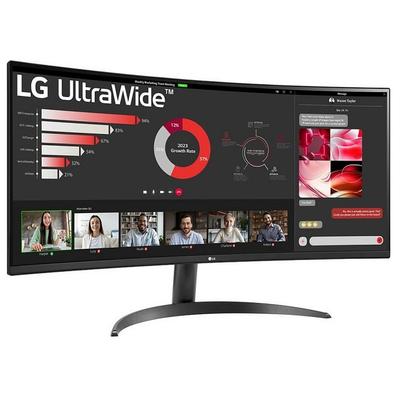 Монітор LG 34" 34WR50QC-B 2xHDMI, DP, Audio, VA, 3440x1440, 100Hz, sRGB 99%, CURVED, FreeSync, HDR10