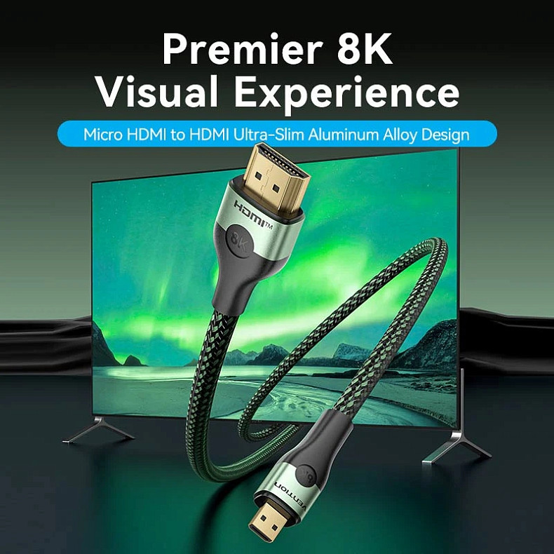 Кабель Vention HDMI M - Micro HDMI M, 2.1 м, V2.0 8K 60Гц Aluminum Alloy Type Green