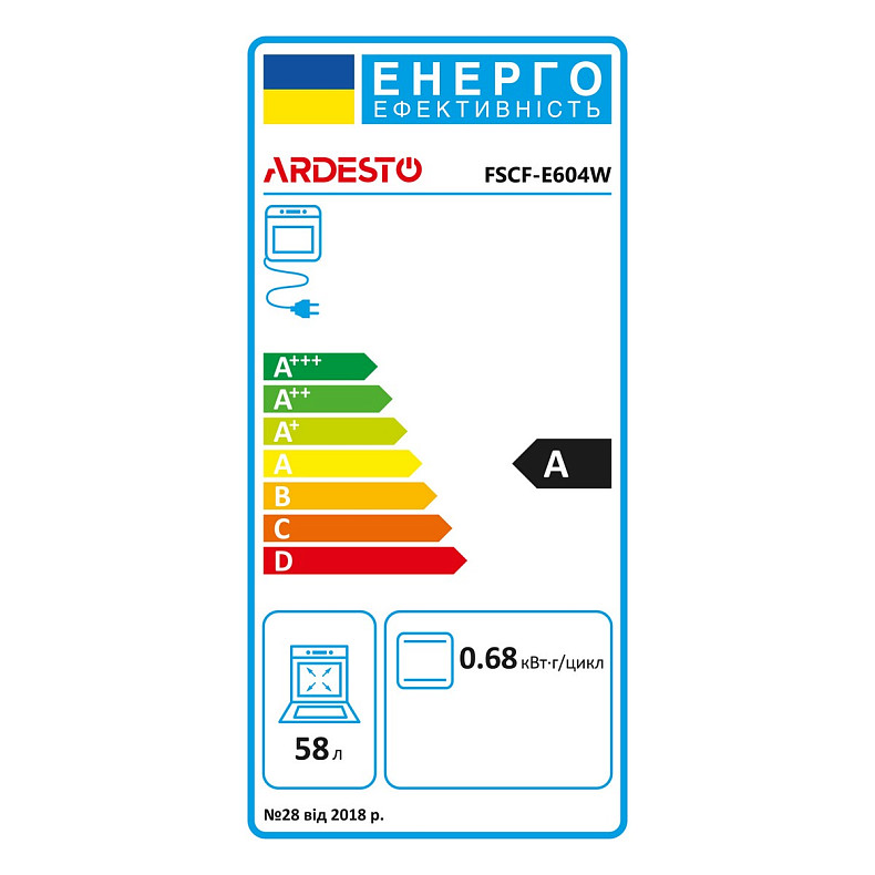 Плита ARDESTO электрическая, 53л, 60x60см, подсветка, белый