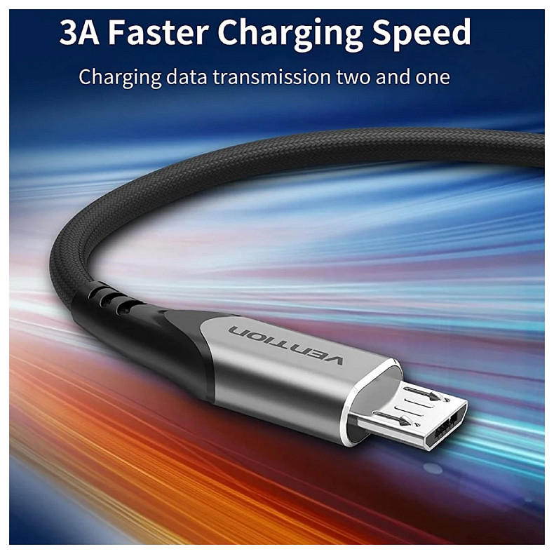 Кабель USB2.0 AM-Micro BM, 0.25 м, 3.0A, (18W) PVC Gray Aluminum  Alloy Vention