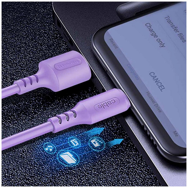 Кабель ColorWay USB-microUSB, soft silicone, 2.4А, 1м, Purple (CW-CBUM044-PU)