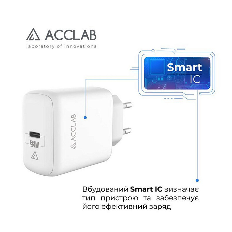 Зарядний пристрій AccLab AL-TC125 1хType-C 5В/3A/25W QC/PD 3.0 White (1283126538841)