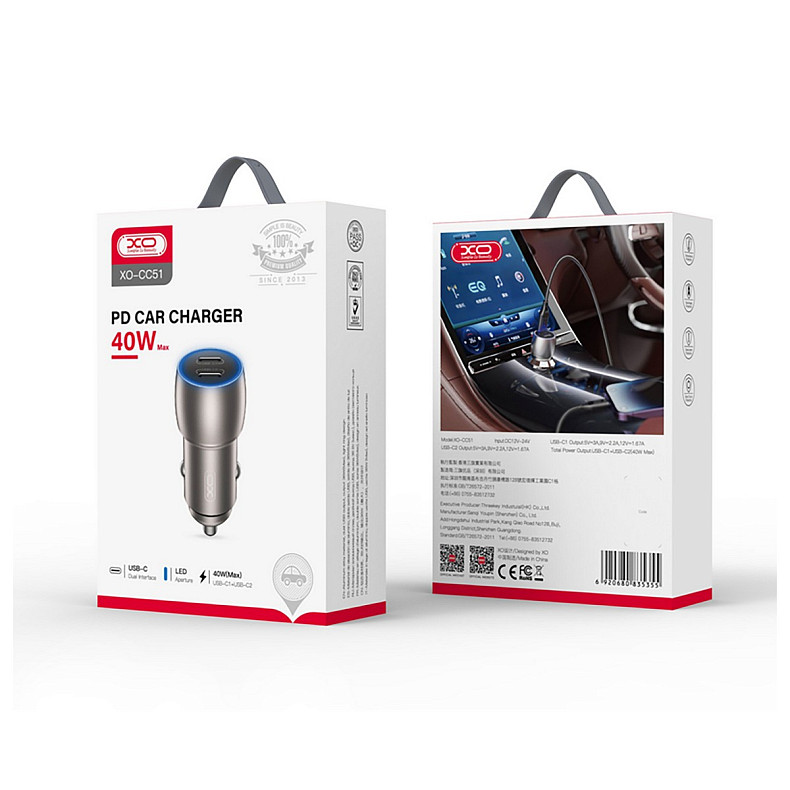 Автомобильное зарядное устройство XO CC51 (2USB-C, 3А) PD Tranish (CC51.tranish)