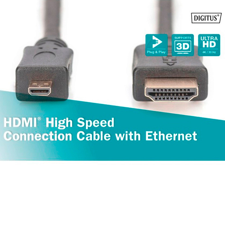 Кабель 4K HDMI 2M Type D to Type A DB-330109-020-S DIGITUS by ASSMANN