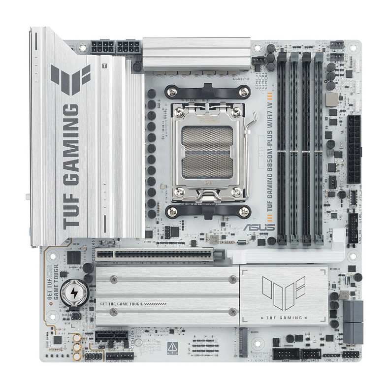 Материнcька плата ASUS TUF GAMING B850M-PLUS WIFI7 W sAM5 B850 4xDDR5 M.2 HDMI DP Wi-Fi BT mATX біли