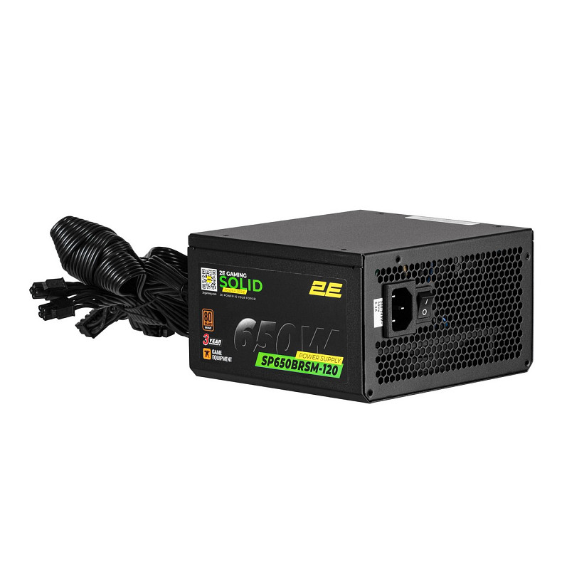 Блок живлення 2E GAMING Solid Power (650W), >85%, 80+ Bronze, 120мм, 1xMB 24pin(20+4), 2xCPU 8pin