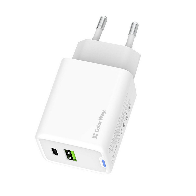 Сетевое зарядное устройство ColorWay GaN Mini 45W PD Port PPS USB (Type-C PD + USB QC4.0) White (CW-