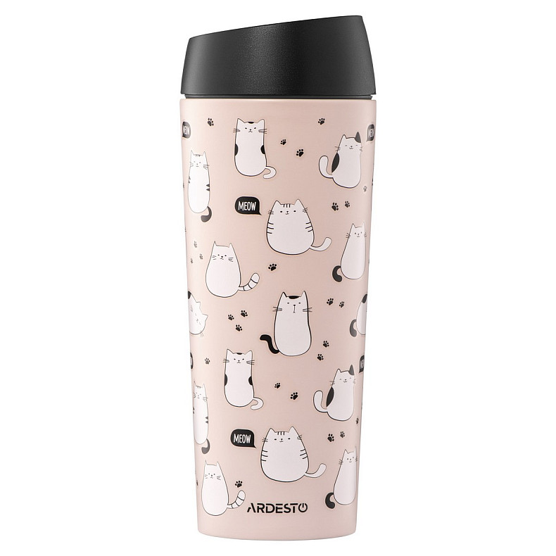 Термокружка Ardesto Coffee Time Cats 450мл, нержавеющая сталь, коричневая (AR2645FC)