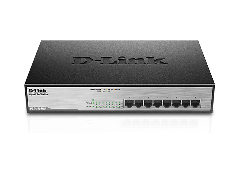 Комутатор D-Link DGS-1008MP (8 * GE PoE +, metall, 140W max)