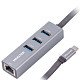 USB-хаб Type-C на Gigabit Ethernet, 3 Ports USB 3.0, 1000 Mbps, метал, темно-сірий