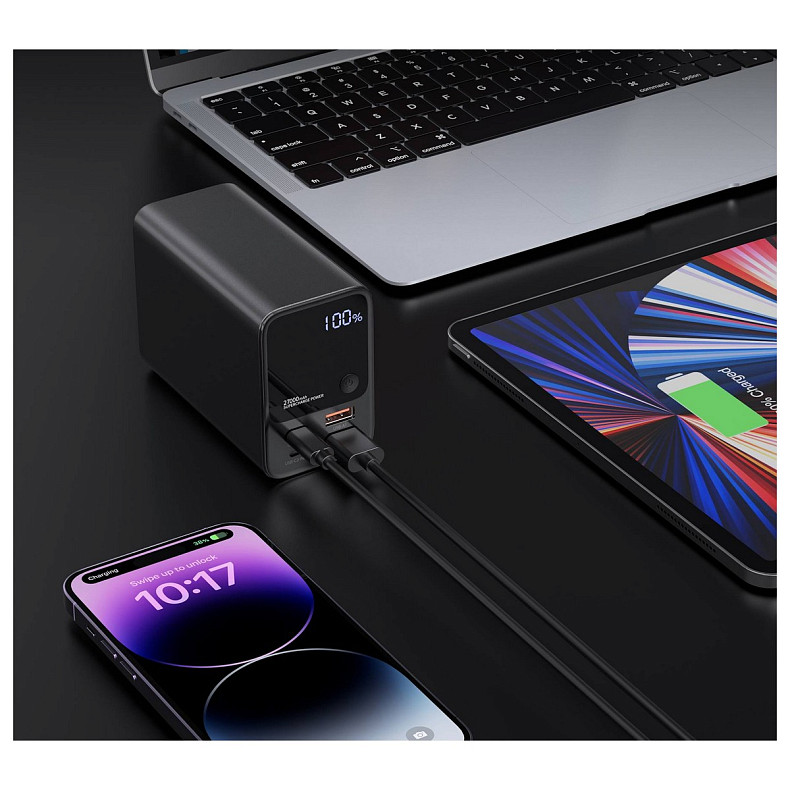 УМБ Choetech 27000mAh 222.5W, 2xUSB-C PD3.0 100+100W, 2хUSB-A QC3.0 22W, Li-pol, Display, black
