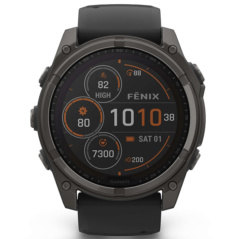 Спортивний годинник GARMIN Fenix 8 51mm Sapphire Solar Carbon Gray DLC Titanium with Black Silicone Band