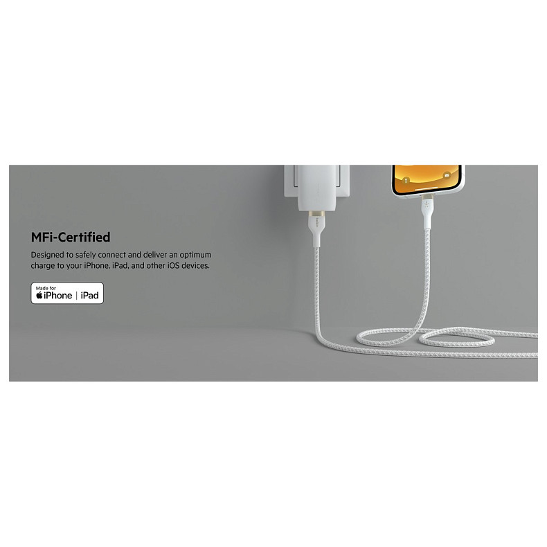 Кабель Belkin USB-A > Lightning, 1м, плетений, силіконовий, з ремінцем на м