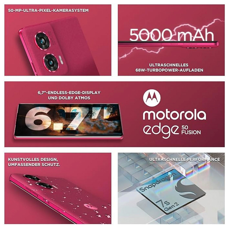 Смартфон Motorola Moto Edge 50 Fusion 8/256GB Hot Pink (PB3T0060UA)