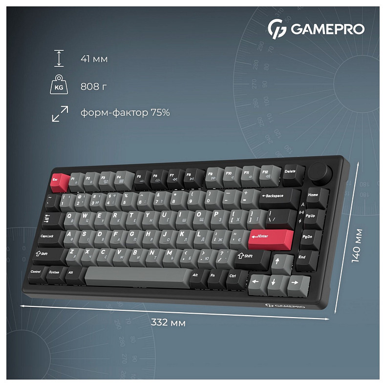 Клавиатура GamePro Asgard Yord Keychron Super Red Switch Black (MK266BK)