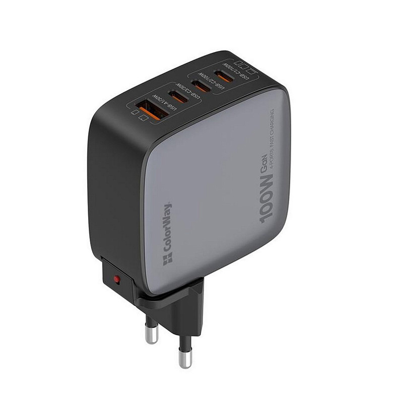 Зарядний пристрій ColorWay Power Delivery GaN (USB-A + 3USB TYPE-C) 100W Black (CW-CHS047P)