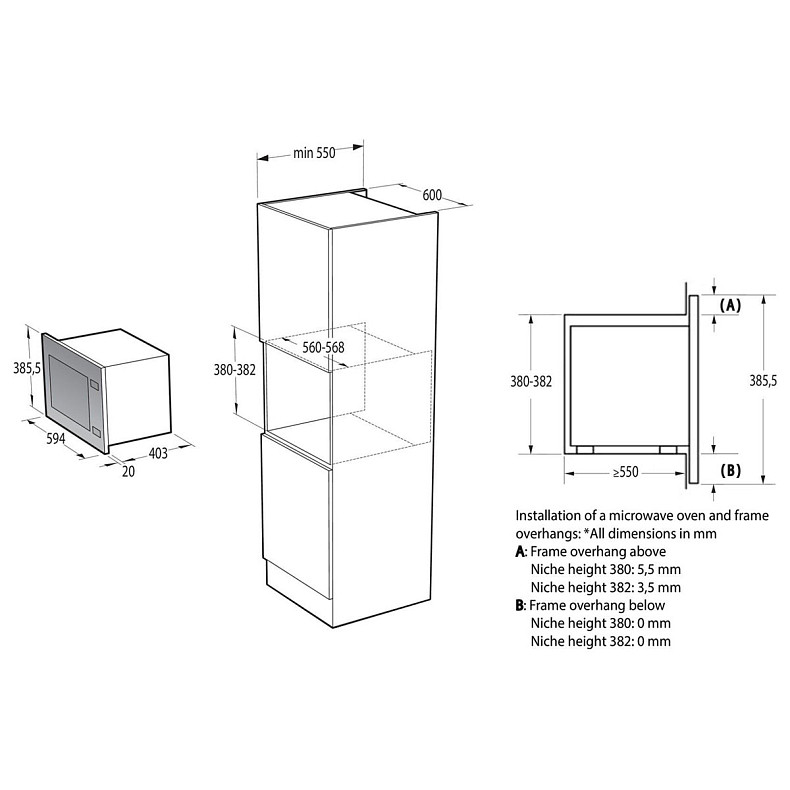 Микроволновая печь встроенная Gorenje BMI 251 SG3 BG