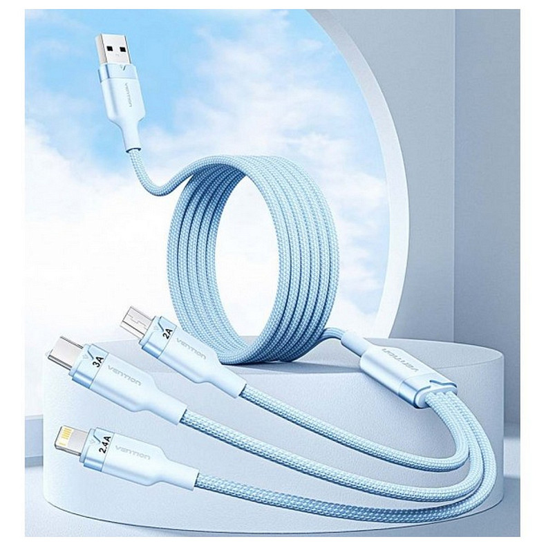 Кабель Vention USB - USB Type-С/microUSB/Lightning (M/M), 60W, 3А, 1.5 м, Black (CTPBG)