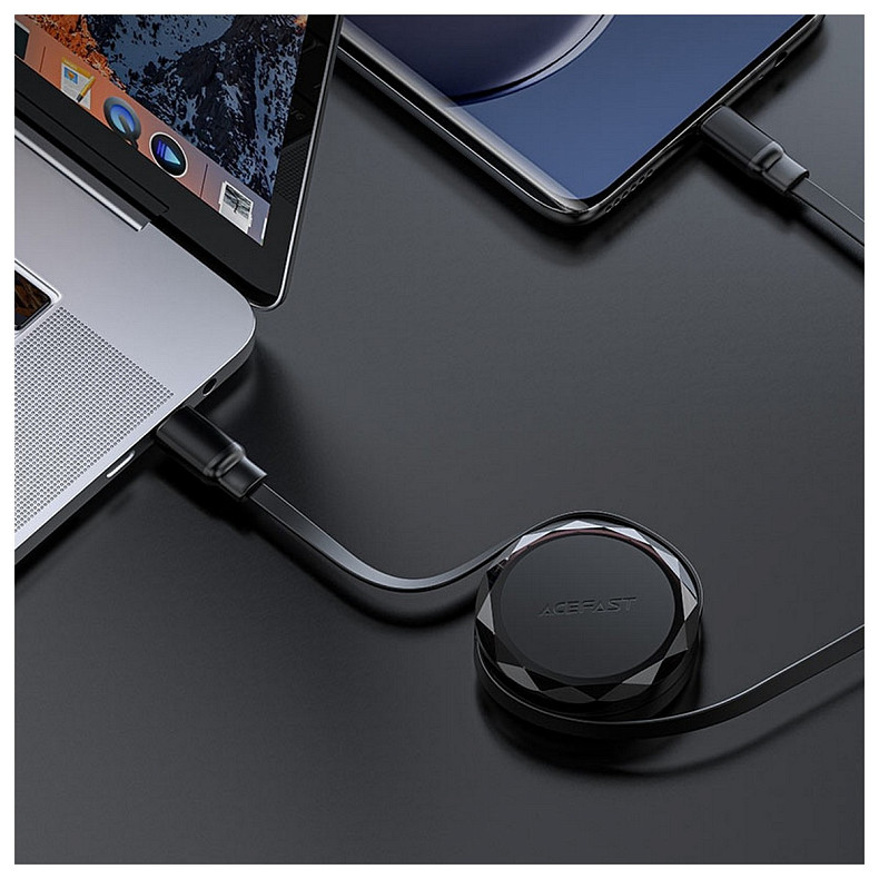 Кабель USB 2.0 USB-C to USB-C, 0.8 м, 60W, 3.0A, dual retraction Black, C13-03 Acefast
