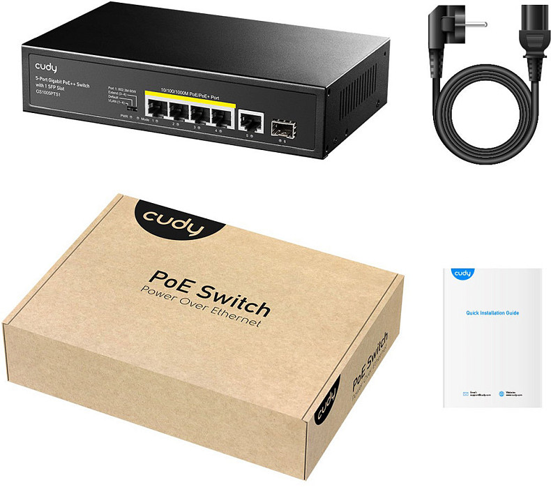 Комутатор Cudy GS1005PTS1, 5 порт Gigabit PoE+ Switch with 1 SFP Port 120W