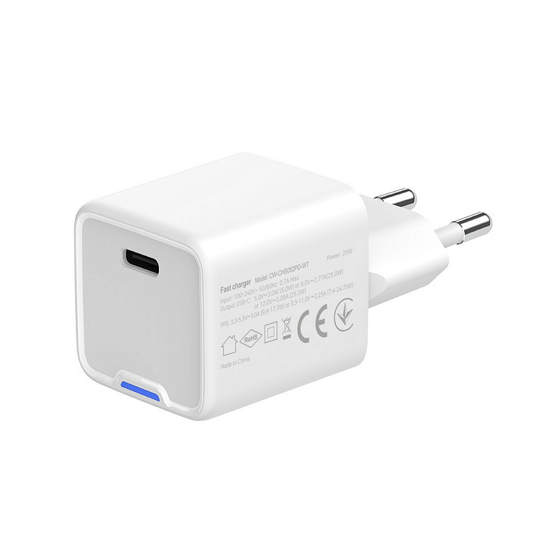 Сетевое зарядное устройство ColorWay GaN Mini 25W PD Port PPS USB-C White (CW-CHS052PD-WT)