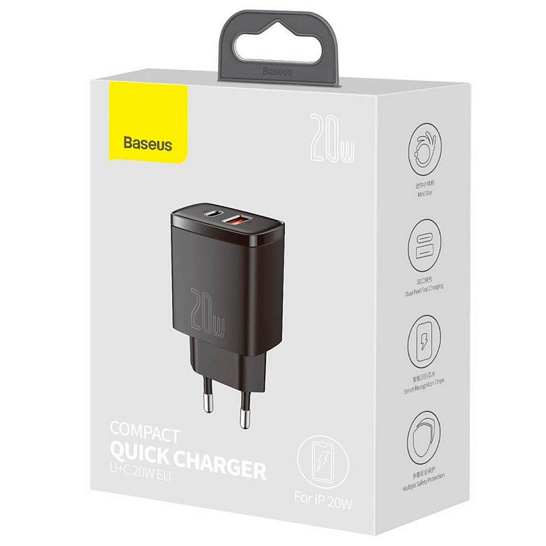 Сетевое зарядное устройство Baseus Compact Quick Charger U+C 20W EU Black (CCXJ-B01)