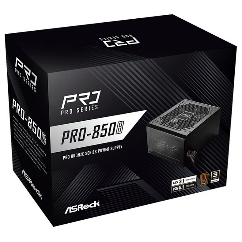 Блок питания ASRock PRO PRO-850B 120mm, 80+ Bronze