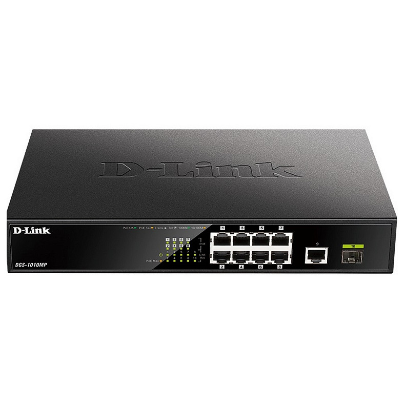Коммутатор D-Link DGS-1010MP 9xGE PoE, 1xSFP, 125W