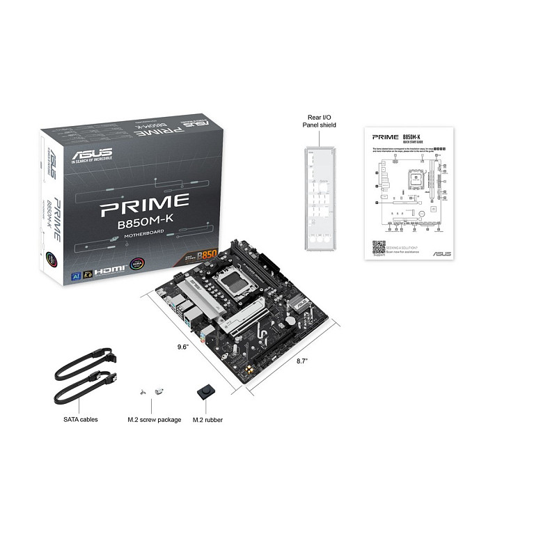 Материнская плата ASUS PRIME B850M-K sAM5 B850 4xDDR5 M.2 HDMI DP mATX