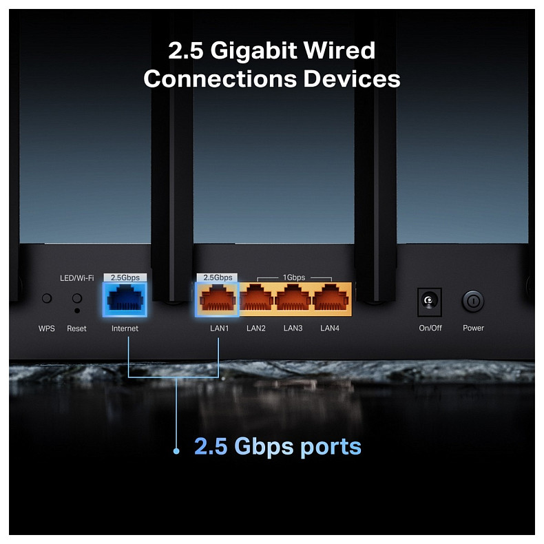 Маршрутизатор TP-LINK Archer BE400 BE6500, 3xGE LAN, 1x2.5GE LAN, 1x2.5GE WAN, 1xUSB3.0 MESH