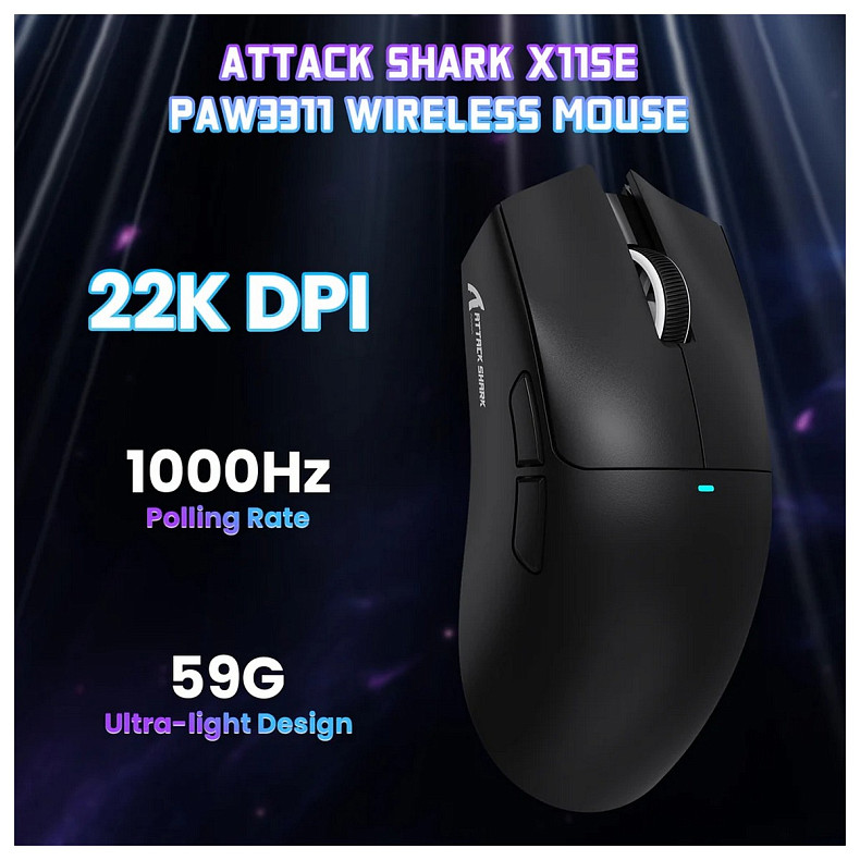 Мышка Attack Shark X11SE, Wireless//Bluetooth, 22000dpi. (PAW3311), 6кн., Black