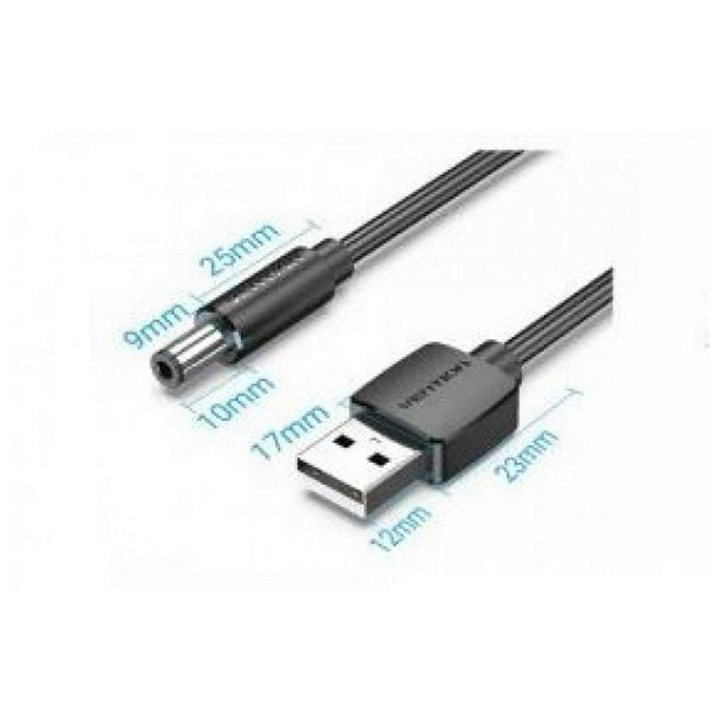 Кабель Vention USB-DC (M/M), 5.5 мм, 1 м, Black (CEYBF)