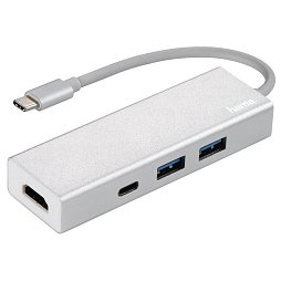 USB-C хаб Hama Aluminium 2x USB-A, USB-C, HDMI Silver