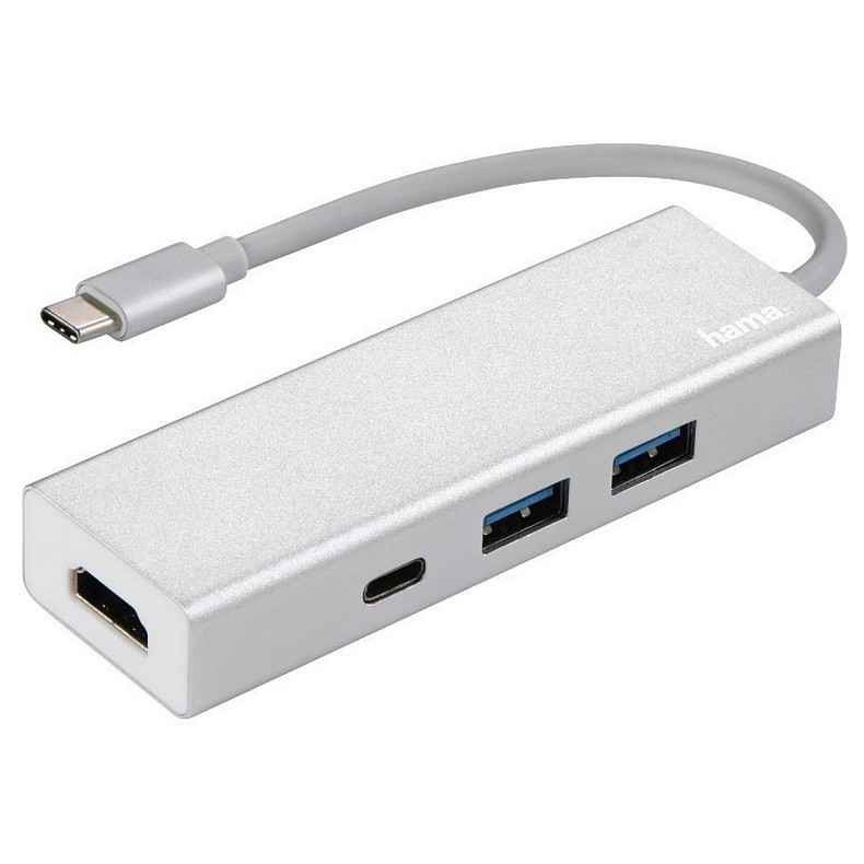 USB-C хаб Hama Aluminium 2x USB-A, USB-C, HDMI Silver