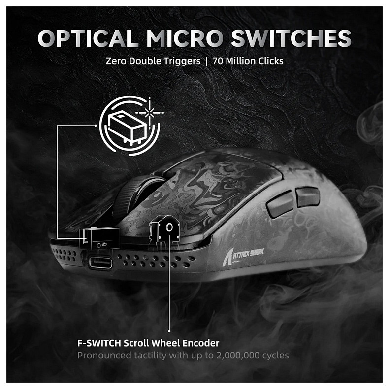 Мышка Attack Shark R11 Ultra, Wireless/Bluetooth, 42000dpi, (PAW3950MAX), 6кн., Ink Blade