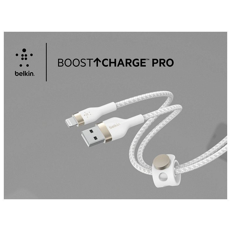 Кабель Belkin USB-A > Lightning, 1м, плетений, силіконовий, з ремінцем на м