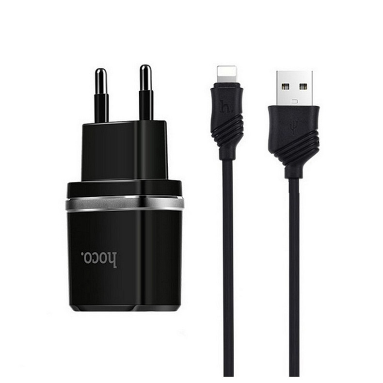 Зарядний пристрій Hoco C12 Smart 2.4A 2USB Black (S23146) + кабель Lightning