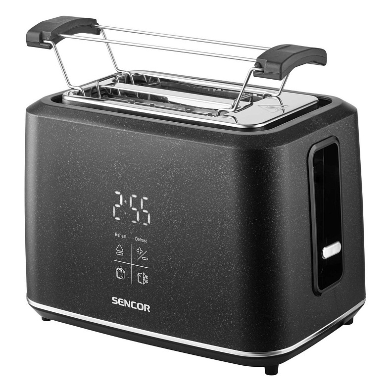 Тостер Sencor 1080Вт, підігрів, розморожування, сенс. керування, LED, пластик, чорний