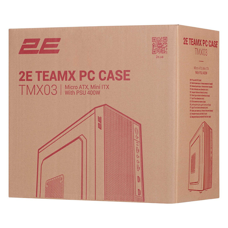 Корпус 2E TeamX TMX03 с БП 2E ATX400W, 2xUSB2.0, 1x80мм, VGA 220мм, mATX, черный