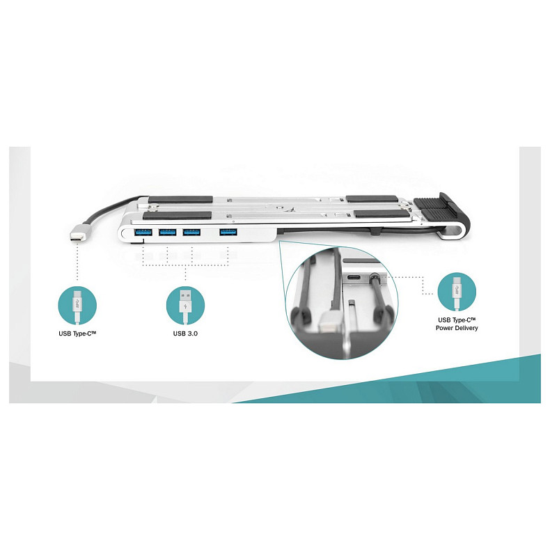 Підставка для ноутбука DIGITUS Variable Notebook Stand, до 17'', USB-C Dock 5-Port, сіра