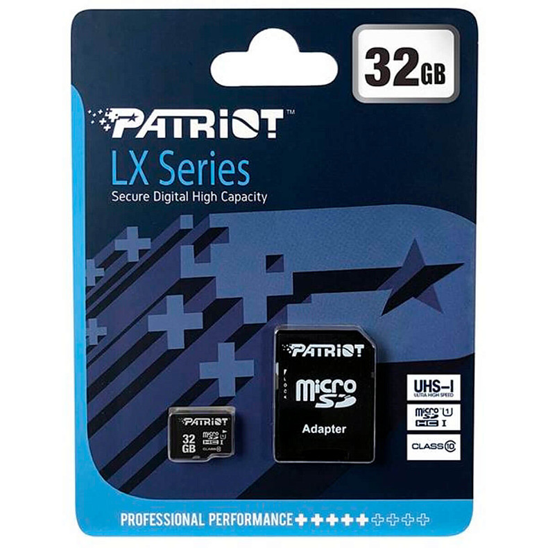 Карта памяти MicroSDHC 32GB UHS-I Class 10 Patriot LX + SD-adapter (PSF32GMCSDHC10)