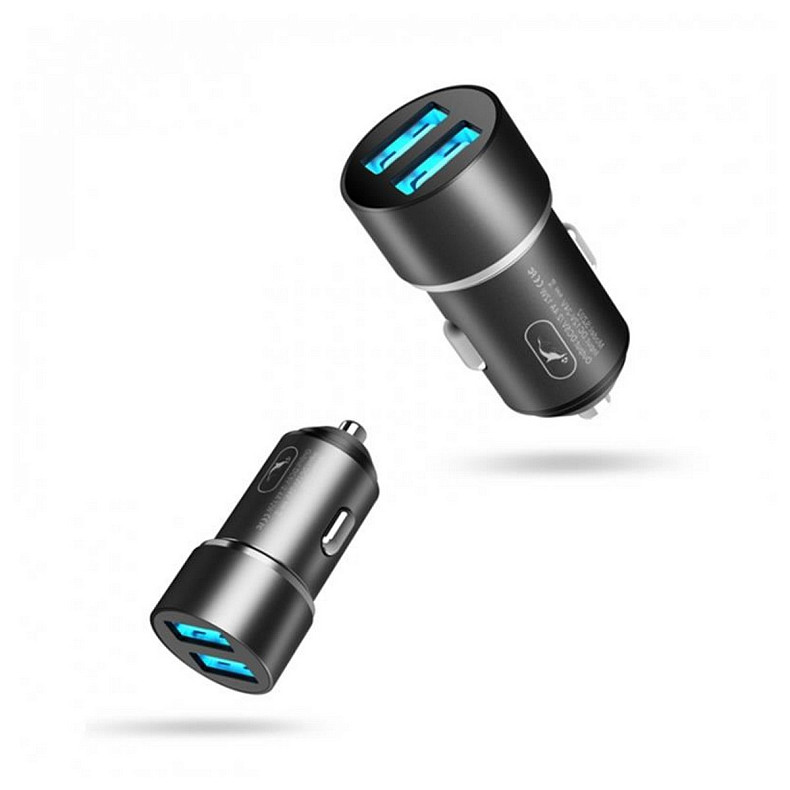 Автомобільний зарядний пристрій SkyDolphin SZ02V Aluminium (2USB, 2.4A) Black (AZP-000073) + кабель