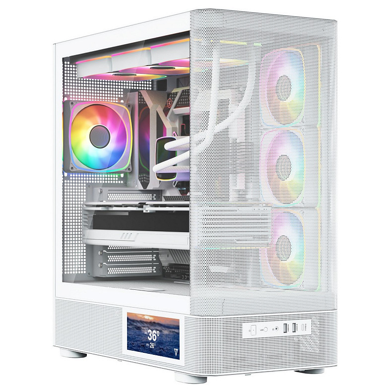 Корпус Modecom VOLCANO AQ400 ARGB MIDI SIDE LCD 6,2”, 4x120mm fans WHITE без БЖ ATX