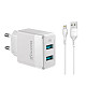 Сетевое зарядное устройство Grand-X (2xUSB 2.4А) White (CH-50WL) + кабель Lightning