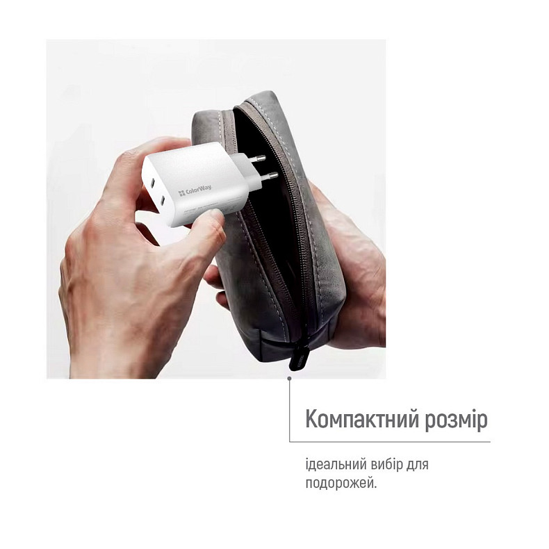 Сетевое зарядное устройство ColorWay GaN Mini 50W PD Port PPS USB (Type-C PD 30W + Type-C PD 20W) Wh