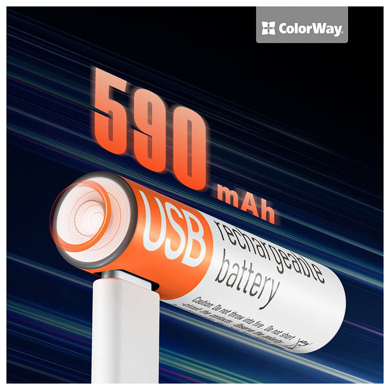 Акумулятор USB-C ColorWay (CW-UBAAA-09) AAA/HR03 Li-Pol 590 mAh BL 2шт